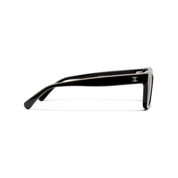 Channel Square Sunglasses – Noir et beige. Verres : marron – Image 3