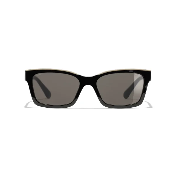 Channel Square Sunglasses – Noir et beige. Verres : marron – Image 2