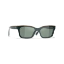 Channel Square Sunglasses – Kaki et vert. Verres : verts
