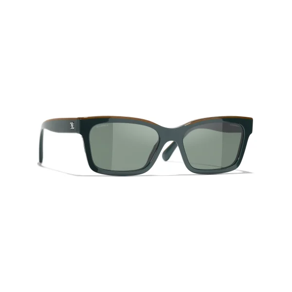 Channel Square Sunglasses – Kaki et vert. Verres : verts