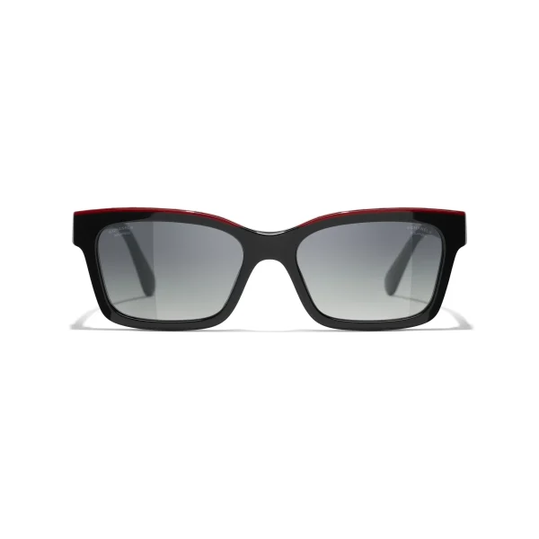 Channel Square Sunglasses – Noir et rouge. Verres : gris, polarisés, dégradés – Image 2