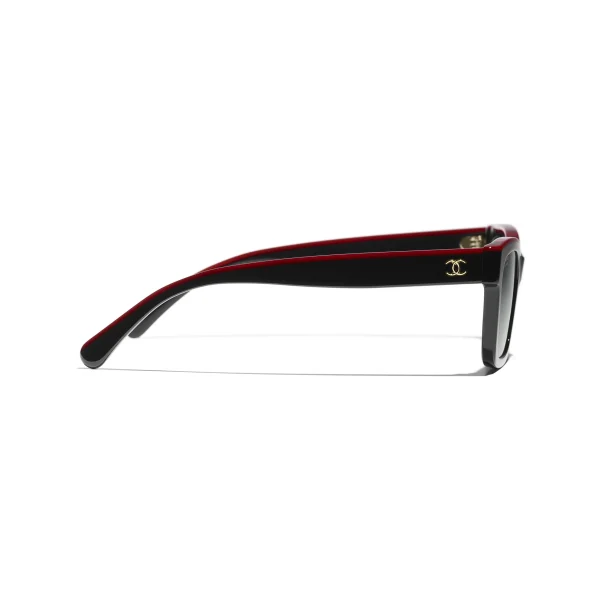 Channel Square Sunglasses – Noir et rouge. Verres : gris, polarisés, dégradés – Image 3