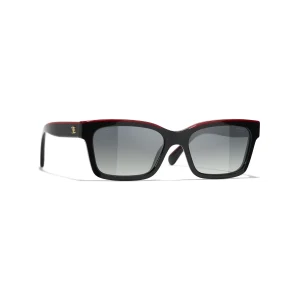 Channel Square Sunglasses – Noir et rouge. Verres : gris, polarisés, dégradés