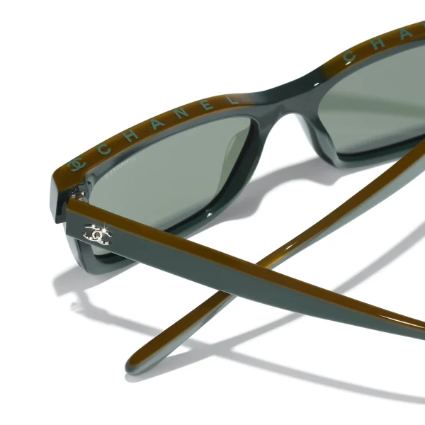 Channel Square Sunglasses – Kaki et vert. Verres : verts – Image 4
