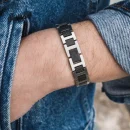 Bracelet Metropole « L » en Acier Noir & Gris – 2040418, Longueur ajustable de 13 cm à 19 cm Noir & gris