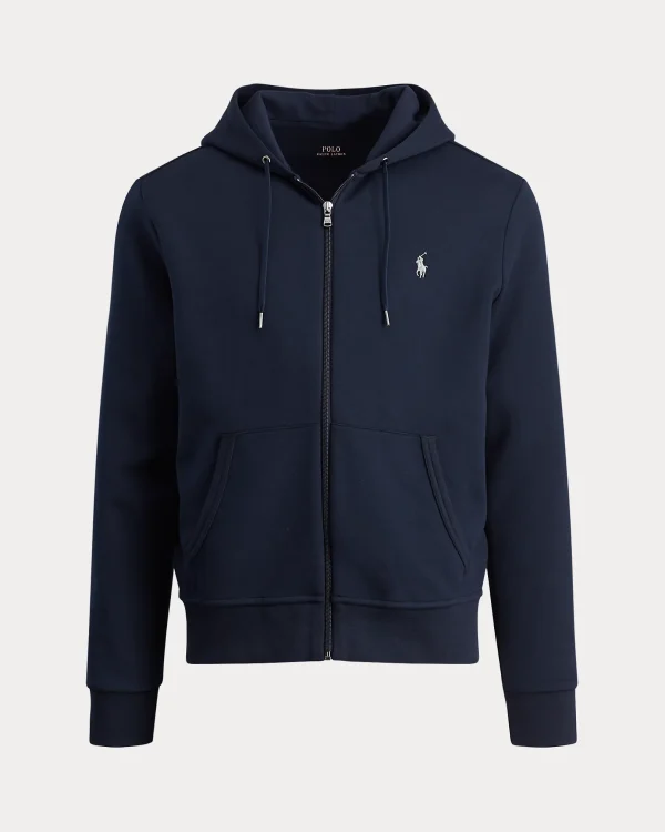 Sweat à capuche en maille double – Marine Aviateur