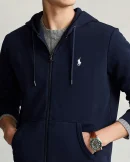 Sweat à capuche en maille double – Marine Aviateur
