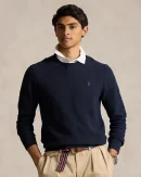 Pull à col rond en coton piqué – Marine chiné