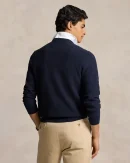 Pull à col rond en coton piqué – Marine chiné