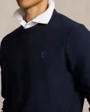 Pull à col rond en coton piqué – Marine chiné