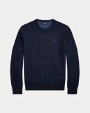 Pull à col rond en coton piqué – Marine chiné