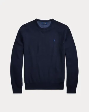Pull à col rond en coton piqué – Marine chiné
