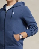 Sweat à capuche en maille double – Bleu Derby Chiné
