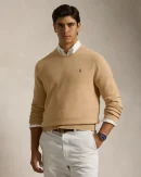 Pull à col rond en coton piqué – Mélange camel