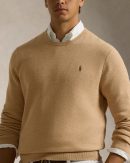 Pull à col rond en coton piqué – Mélange camel
