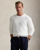 Pull à col rond en coton piqué – Blanc moussaillon