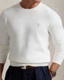 Pull à col rond en coton piqué – Blanc moussaillon