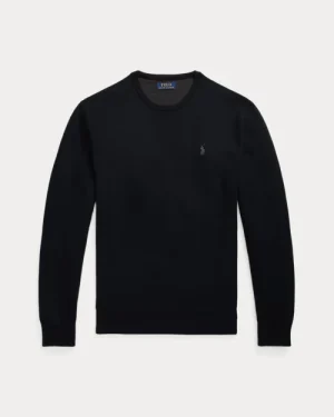 Pull à col rond en coton piqué – Noir Polo/Ton sur ton