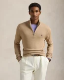 Pull demi-zippé en coton – Mélange camel