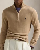 Pull demi-zippé en coton – Mélange camel