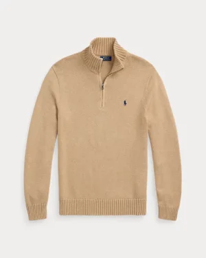 Pull demi-zippé en coton – Mélange camel