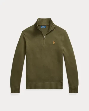 Pull demi-zippé en coton – Olive nouveau
