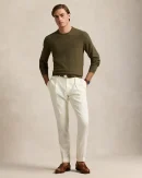 Pull à col rond en coton piqué – Olive cargo chiné