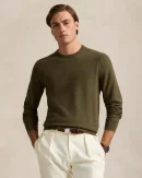 Pull à col rond en coton piqué – Olive cargo chiné