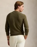 Pull à col rond en coton piqué – Olive cargo chiné