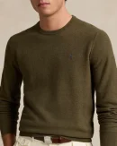 Pull à col rond en coton piqué – Olive cargo chiné