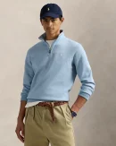 Pull quart de zip en maille double – Bleu Chiné Moderne