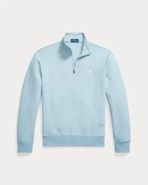 Pull quart de zip en maille double – Bleu Chiné Moderne